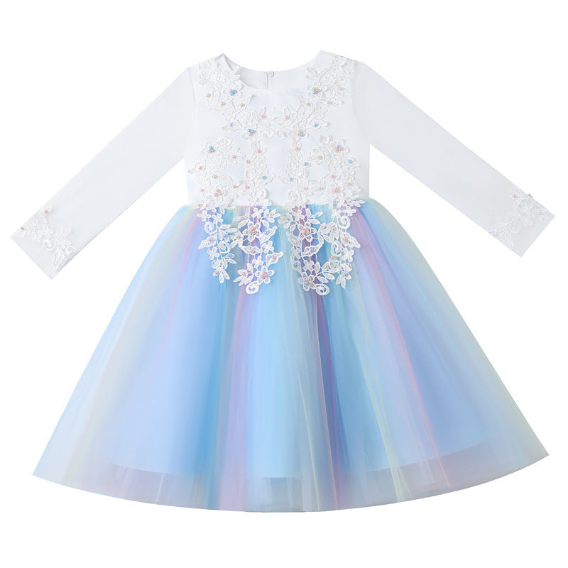 Mesh Sleeves Rainbow Gradient Skirt