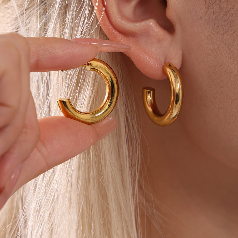 Elegant Minimalist Style C-shaped Earrings French 18K Gold Plating Elegant Ring Glossy Earrings