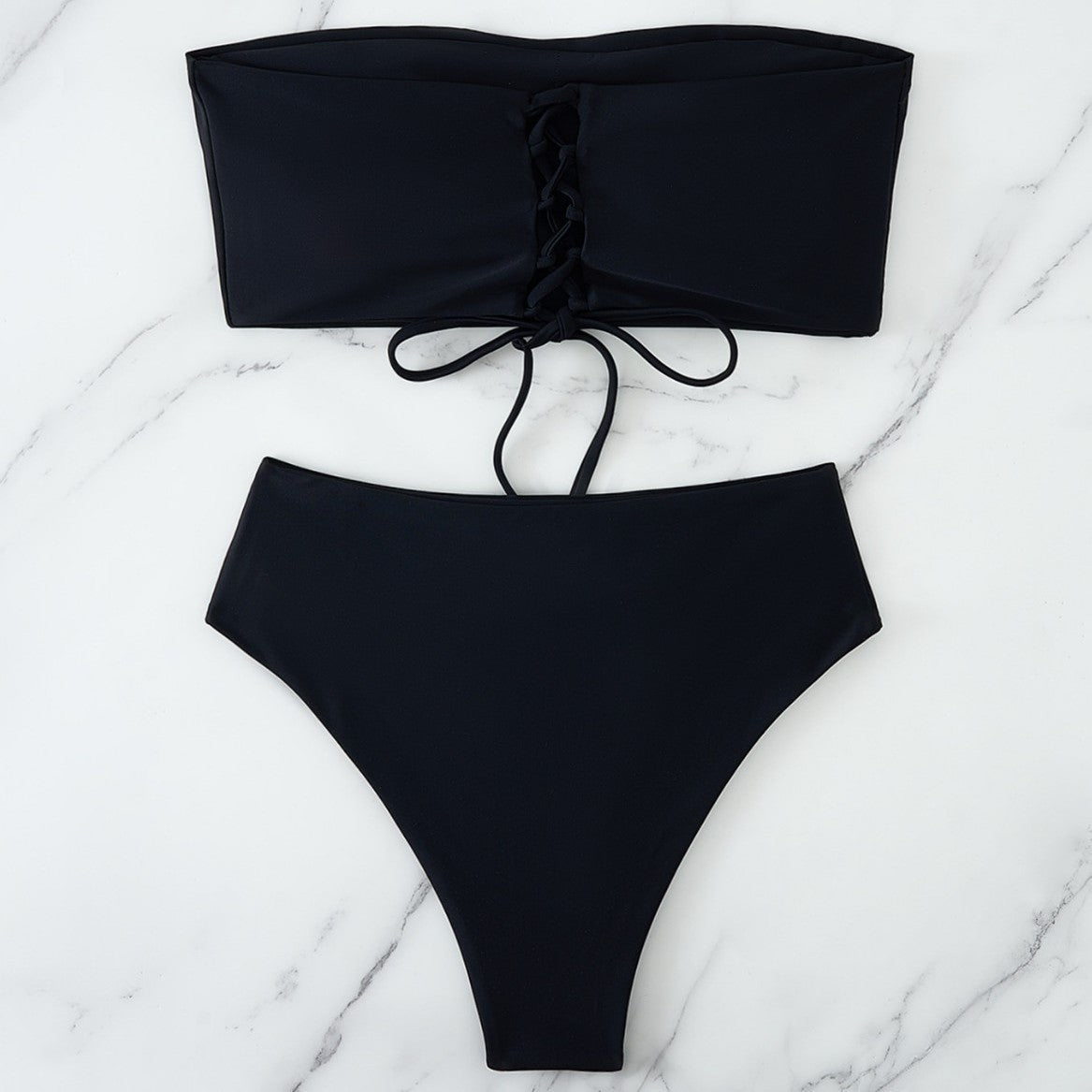 Sexy Solid Color Back Lace-up High Elastic Skin-friendly Bikini Split Swimsuit