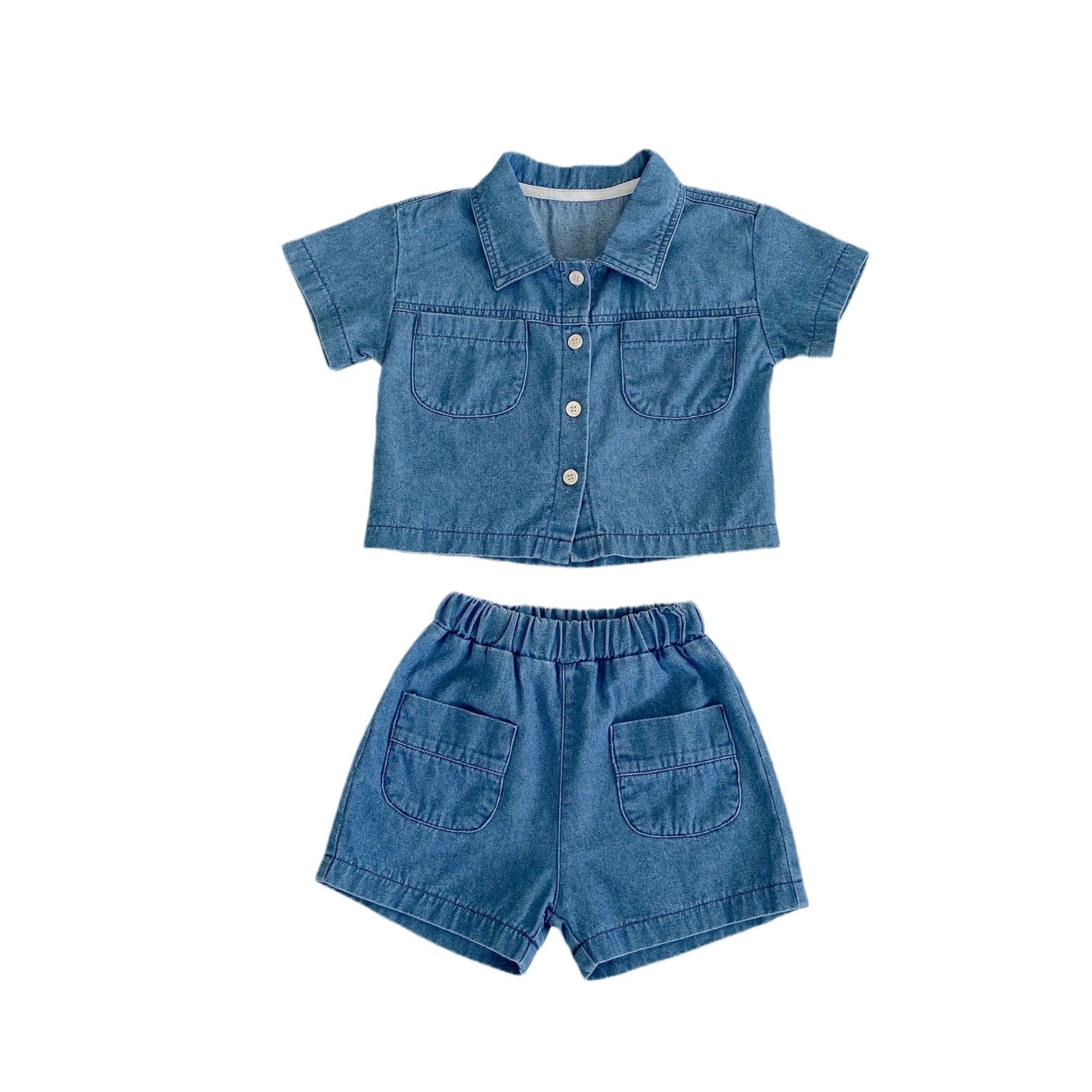 Denim Short Sleeve Pocket Top Boyshorts Baby Boy Suit