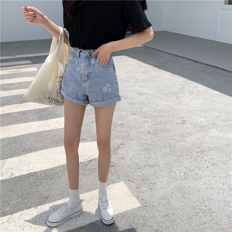 Daisy baggy denim wide-leg shorts
