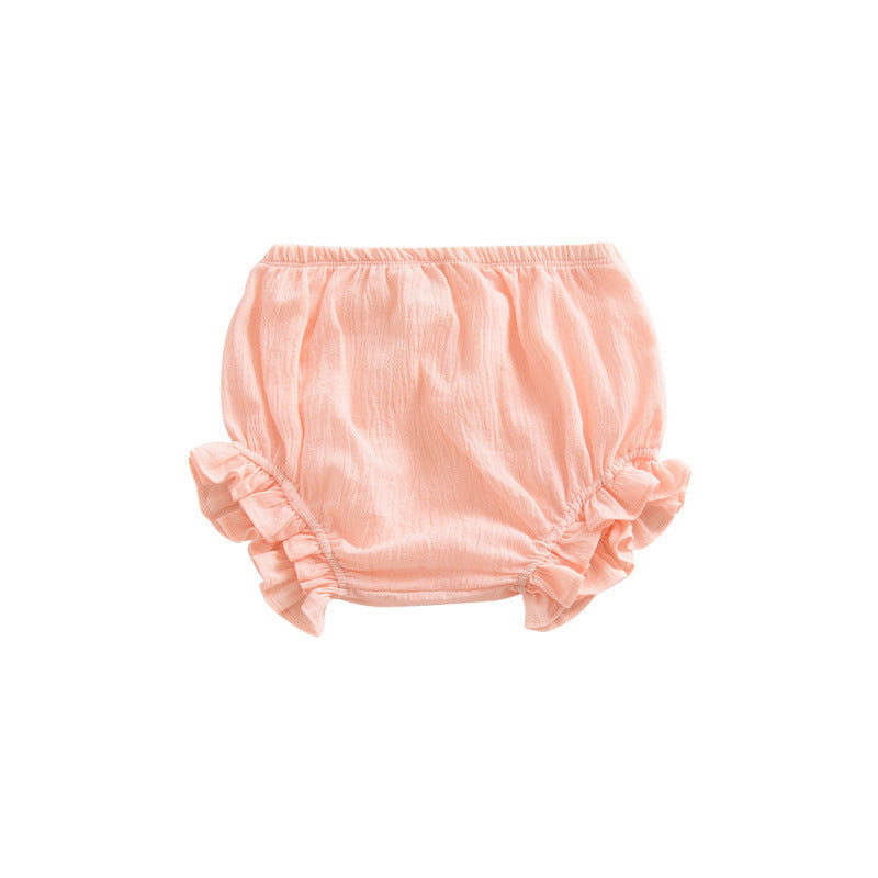Infant Solid Color Cotton Linen Lace Triangle Casual Shorts