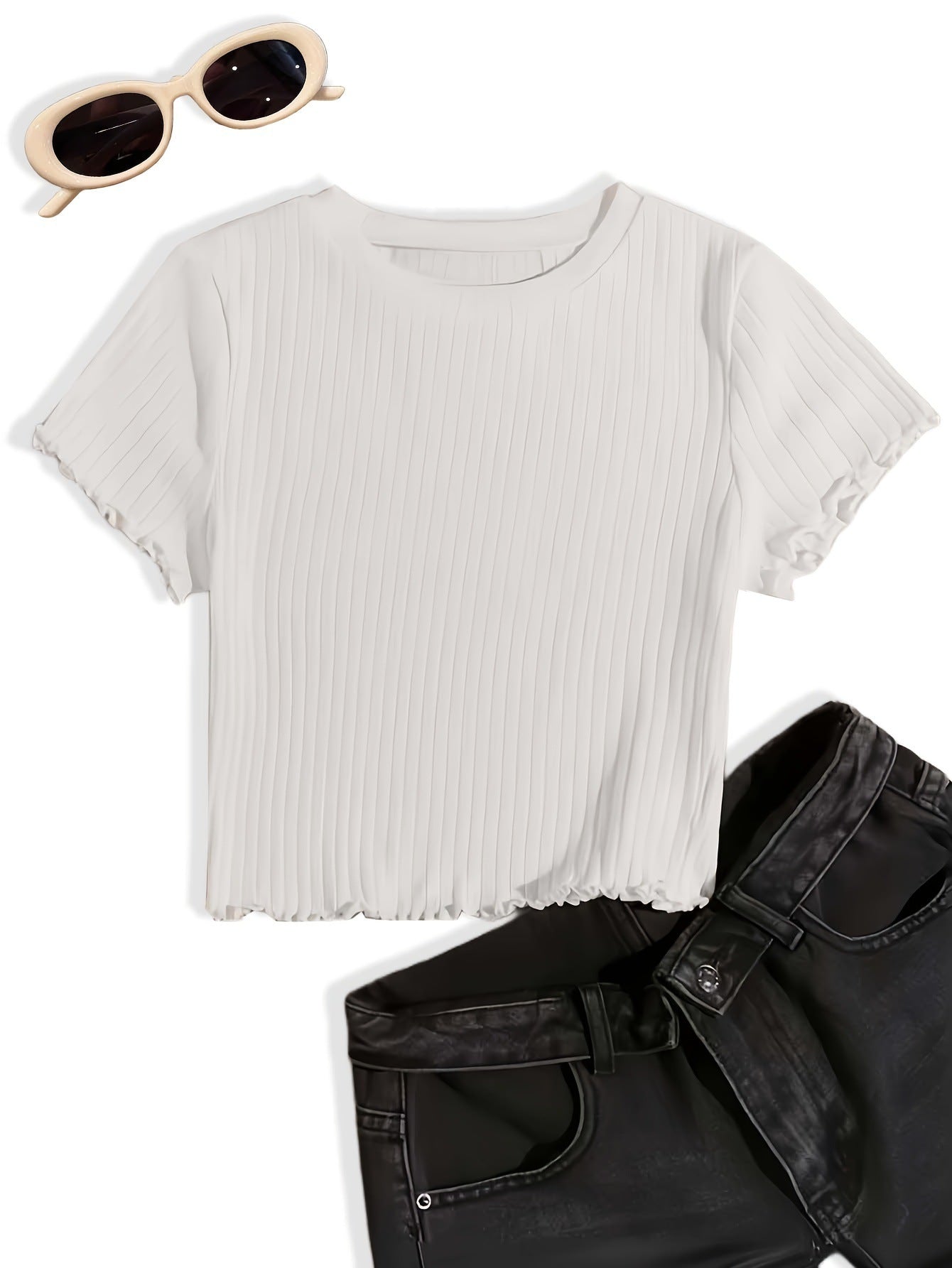 Korean Style Round Neck Wooden Ear Short Top Ins Knitted Inner Match Bottoming Shirt