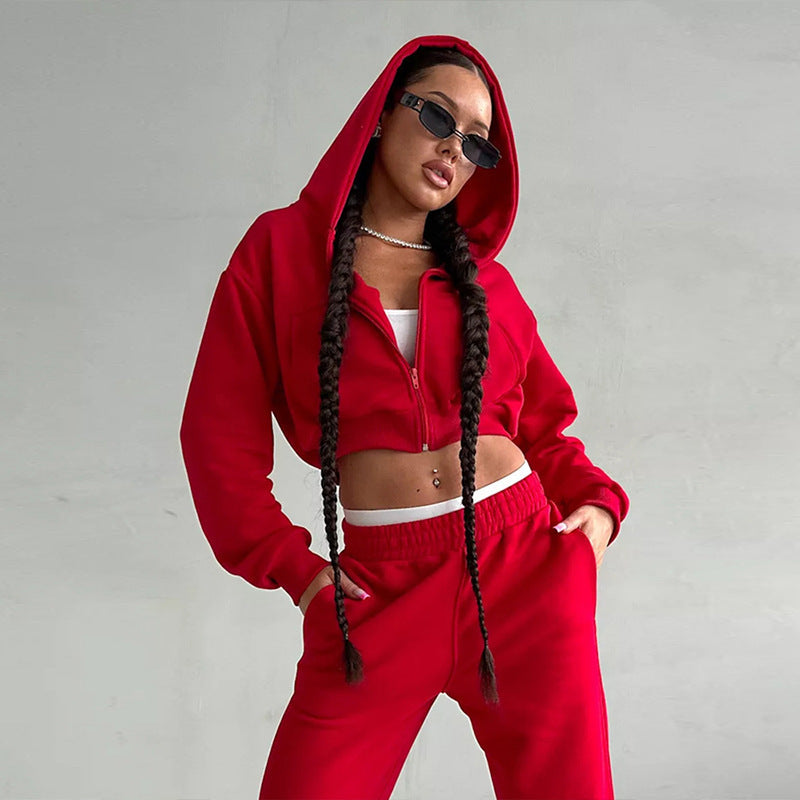 Women's Solid Color Leisure Long-sleeved Hooded Sweater Trousers