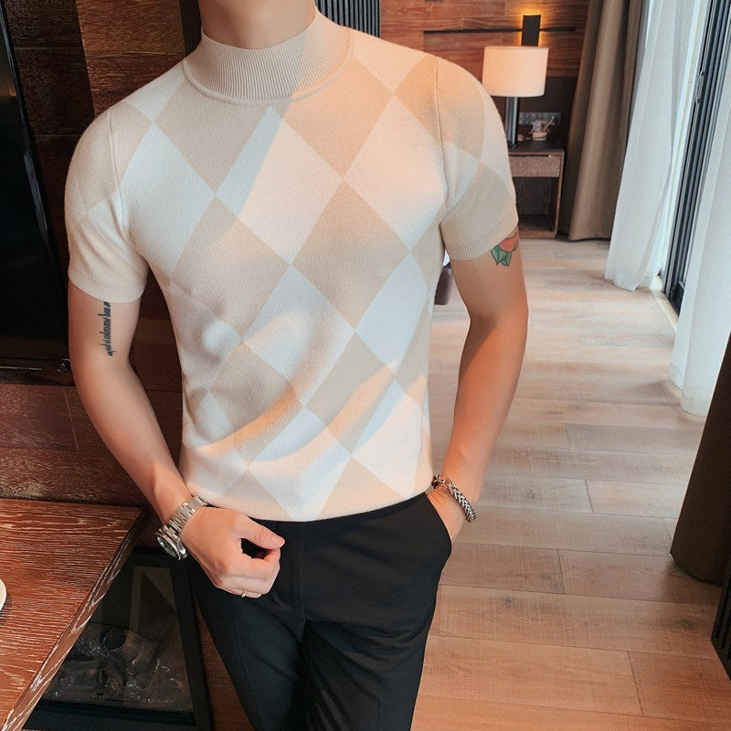 Half Turtleneck Short Sleeve High Density Sweater Men's Pullover Bottoming Shirt