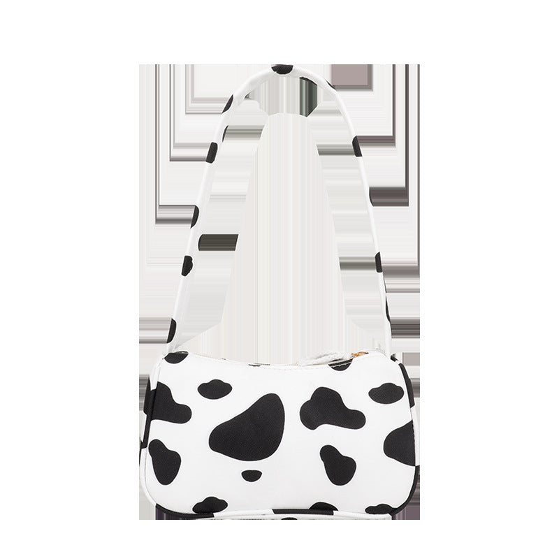 Harajuku Style Cow Shoulder Bag Black And White Stripes Simple