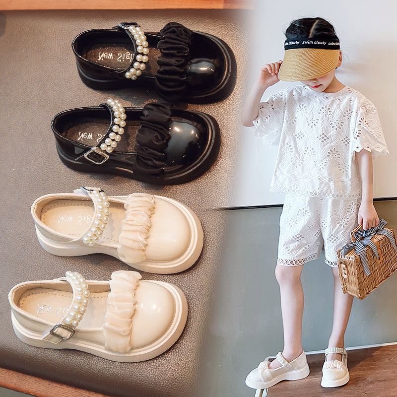 New Girls Soft Bottom British Style Princess Little Leather Shoes