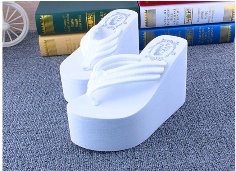 High-heeled flip-flops summer non-slip thick bottom clip to drag sandals and slippers