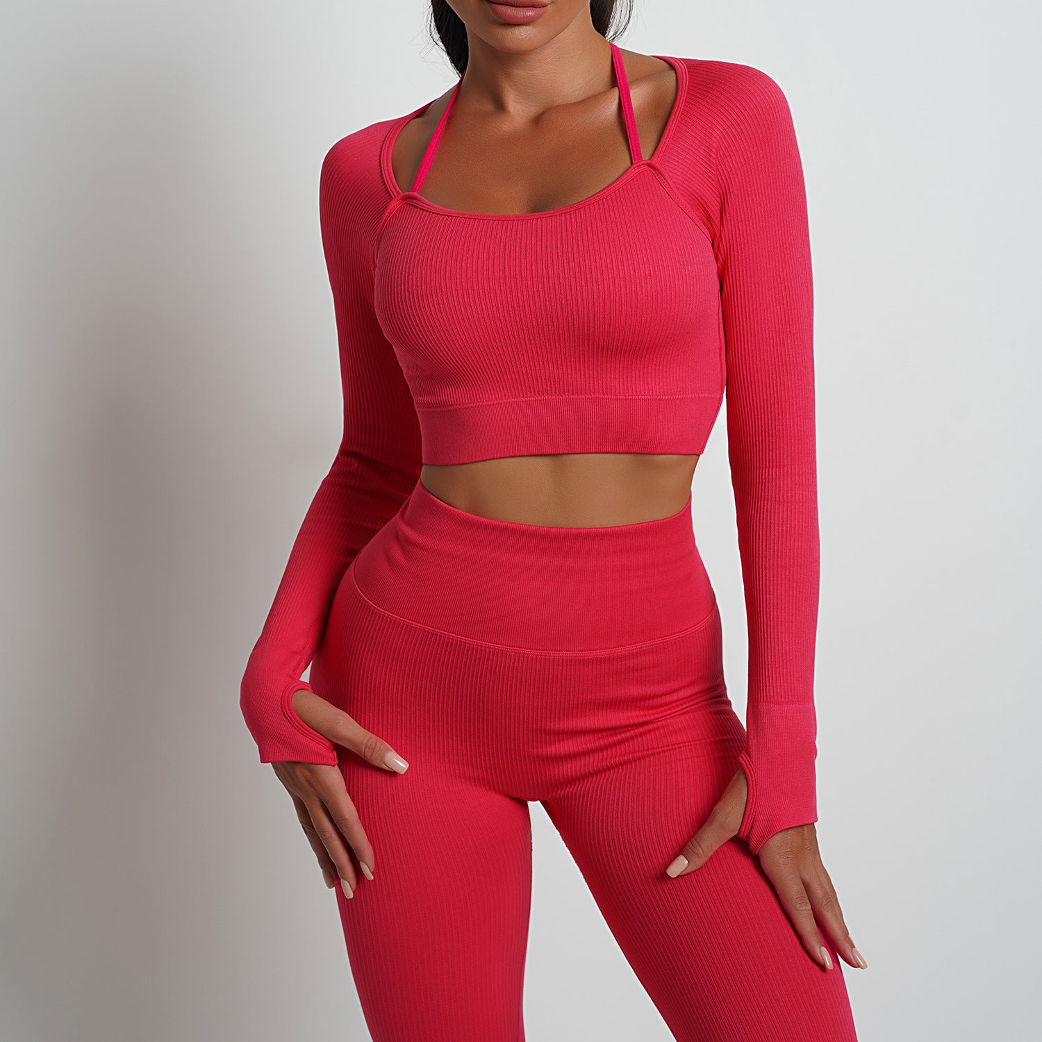 Women's Fashion Temperament Detachable Long Sleeve Rib Running Suit