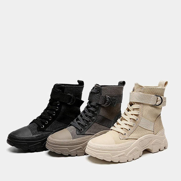 Platform boots round toe lace short Martin boots