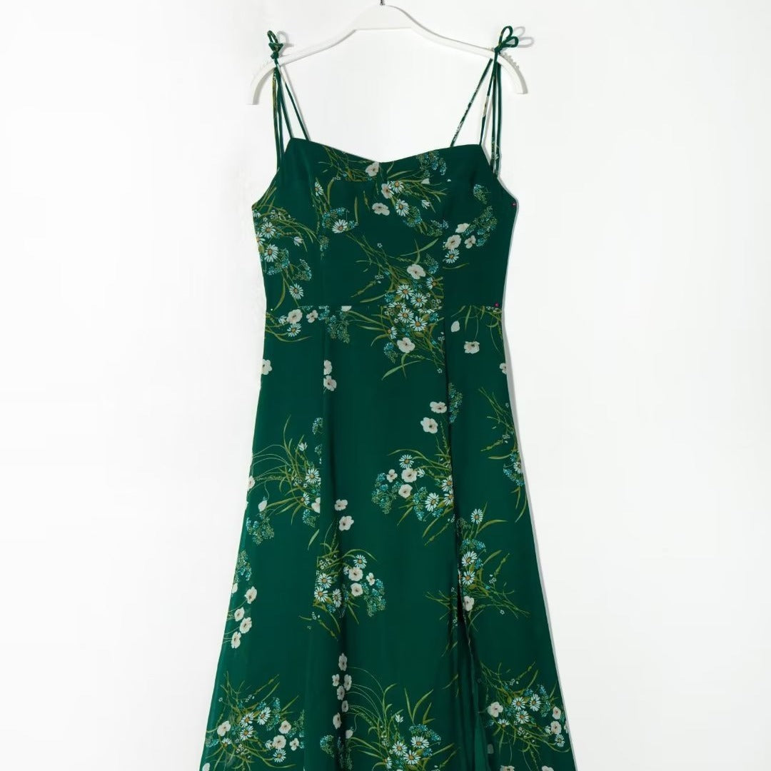 New Slim Fit Slimming French Strap Shoulder Lace Printing Holiday Dress
