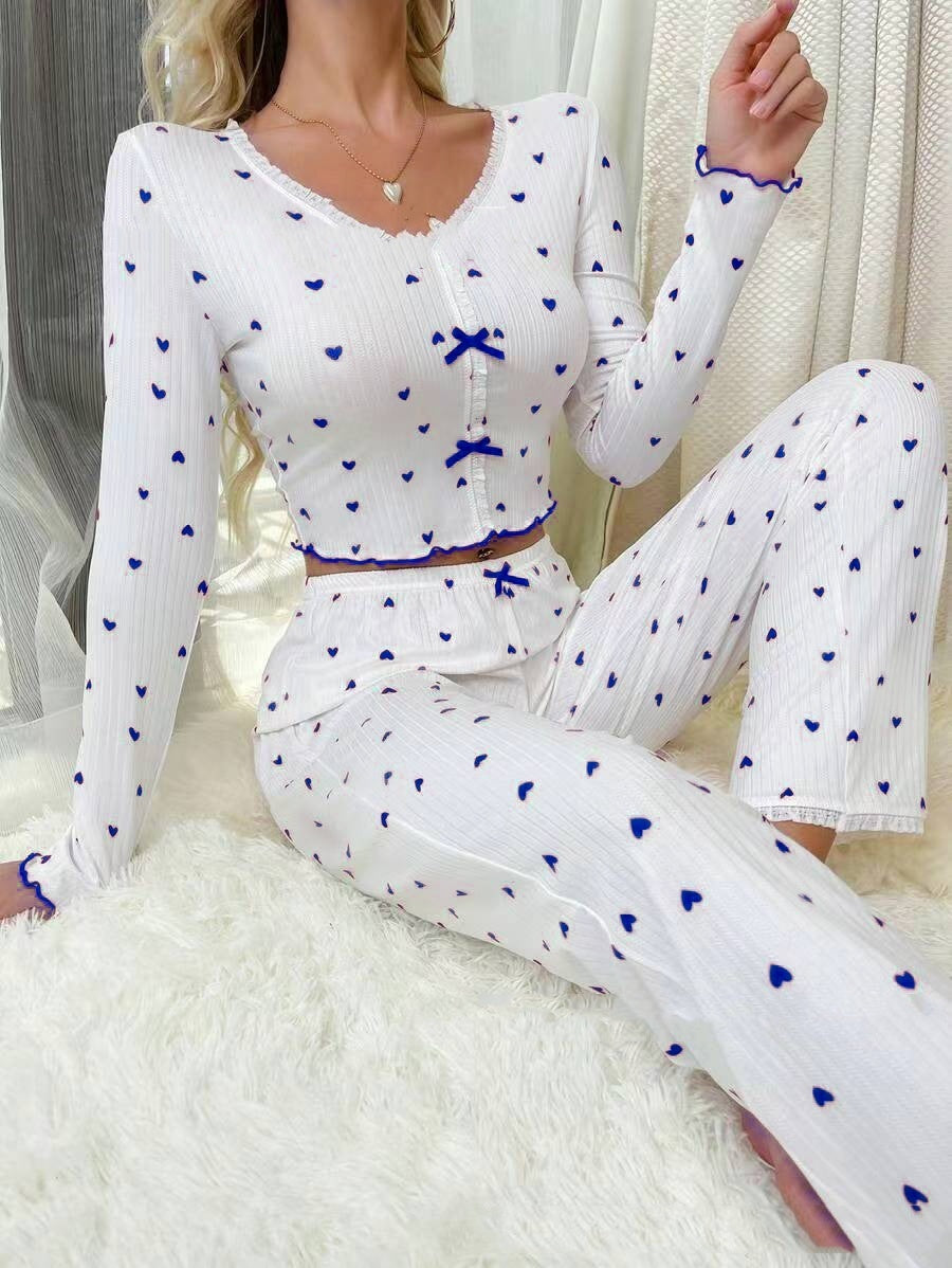 Curling Heart V-neck Long Sleeve Two-piece Suit