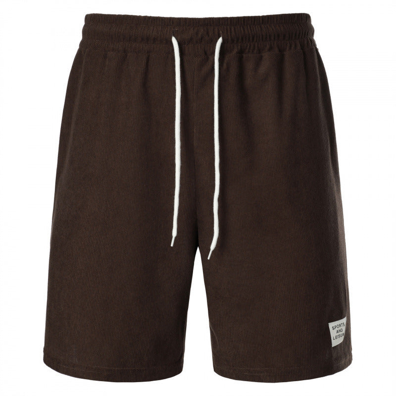 Pure Color Tied Sports Pants Corduroy Simple Five-point