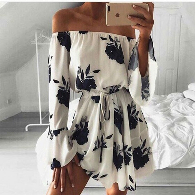European And American Foreign Trade Explosion Supply Source One Shoulder  Backless Print Dress