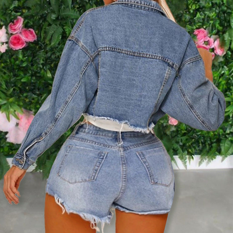 Women's Solid Color Loose Casual Denim Jacket