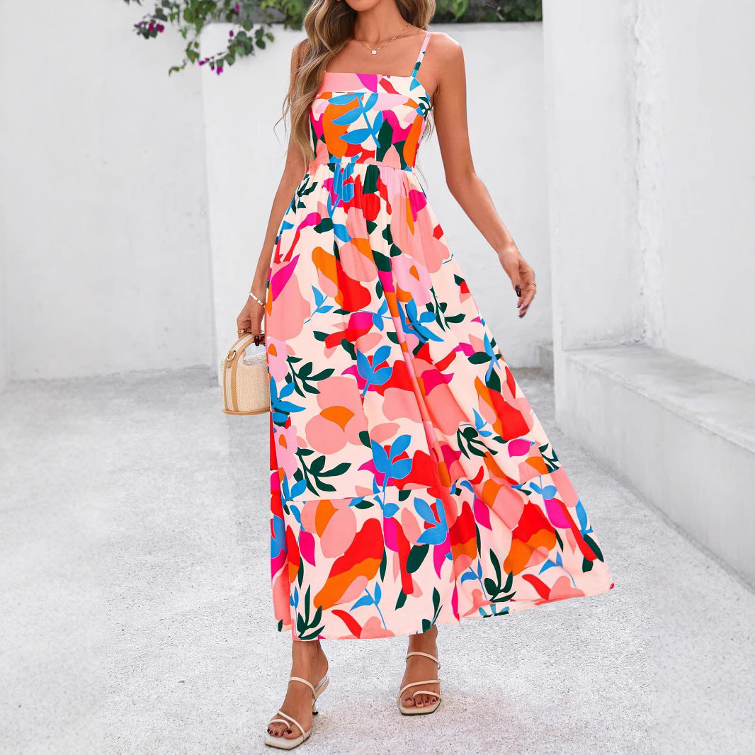 Fashion Lady Striped Spaghetti Straps Backless Dress