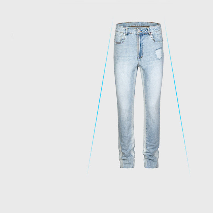 Men's And Women's Patchwork Frayed Straight-leg Jeans