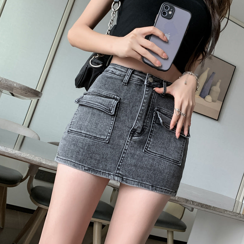 Retro Style Hot Girl Sheath Denim Skirt High Waist Elastic Slim Fit