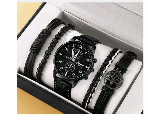 Men's Fashion Simple Quartz Watch All-match Beaded Bracelet
