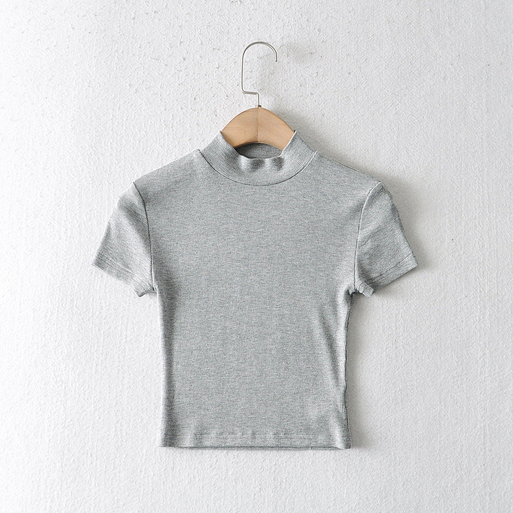 Women's Fashion Solid Color Short Sleeve Slim Fit T-Shirt Top