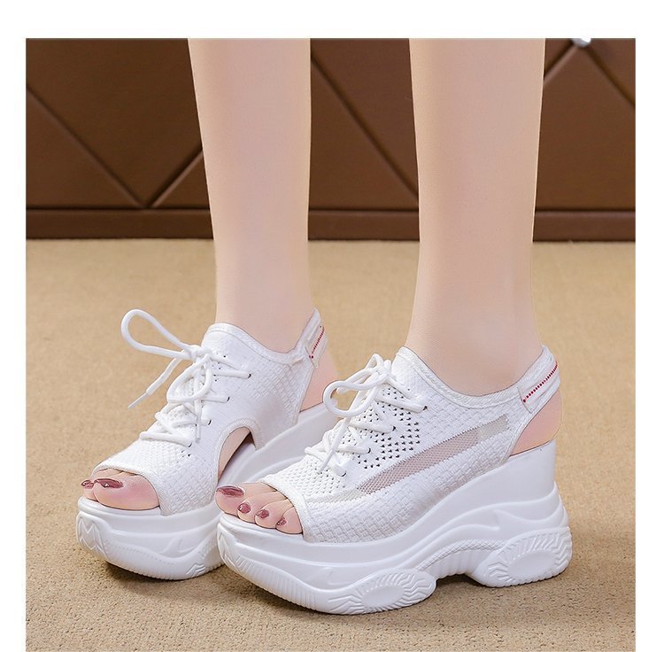 Women's Platform Mesh Surface Breathable Lace-up Wedge Sandals