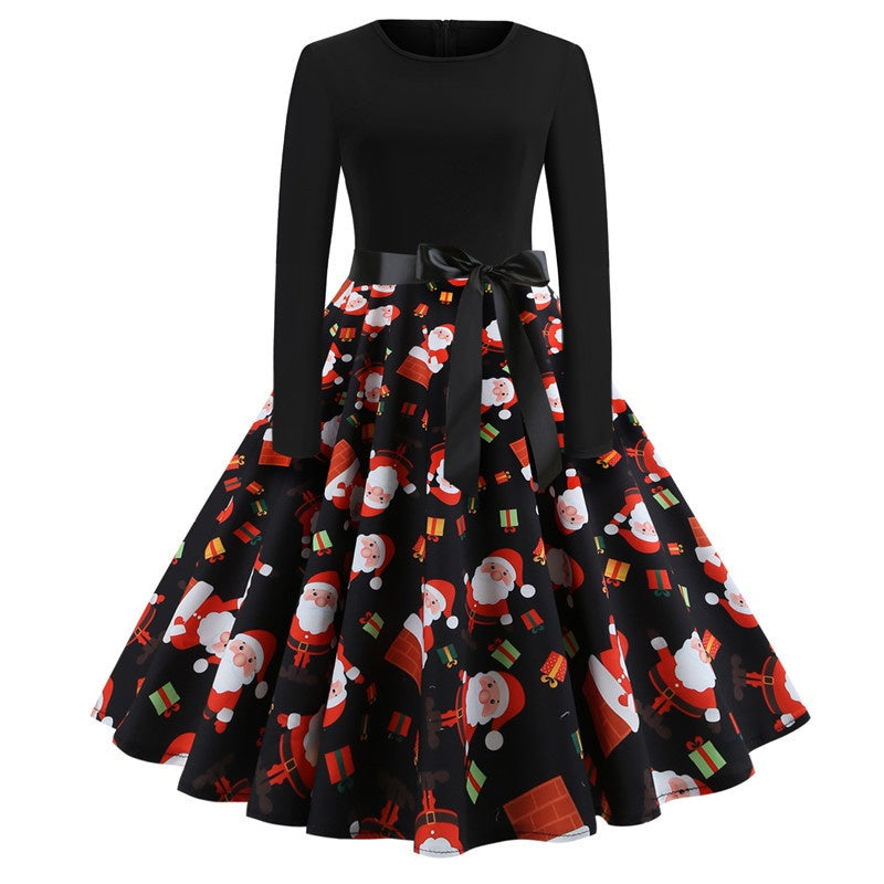 Christmas vintage round neck print skirt