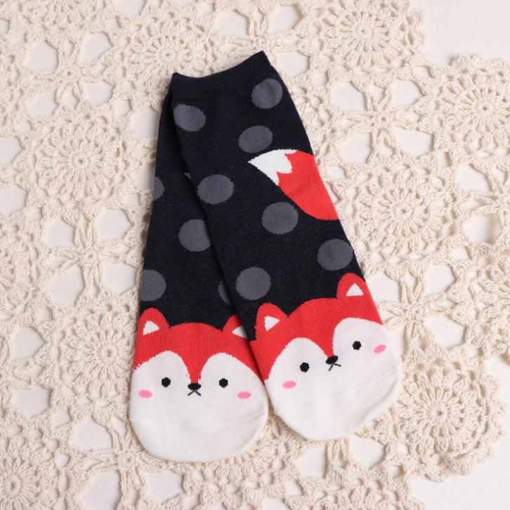 Cartoon animal in tube socks personality cotton cute ladies socks