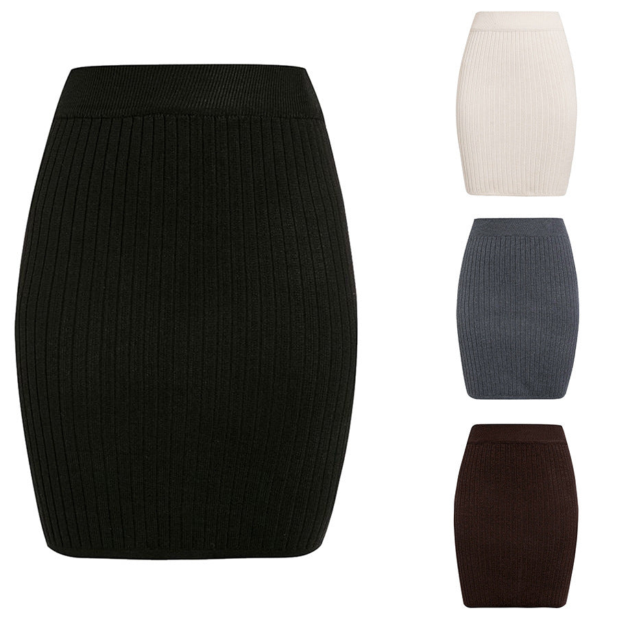 Pure color knit bag hip skirt