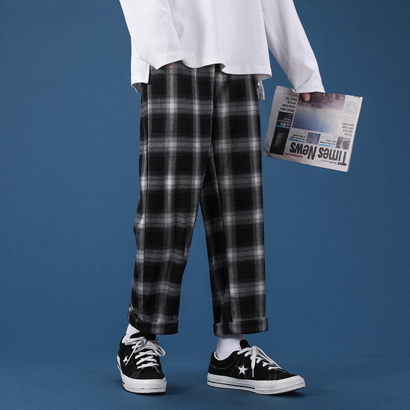 Men's Plaid Casual Straight-leg Loose-fit Tappered Trousers