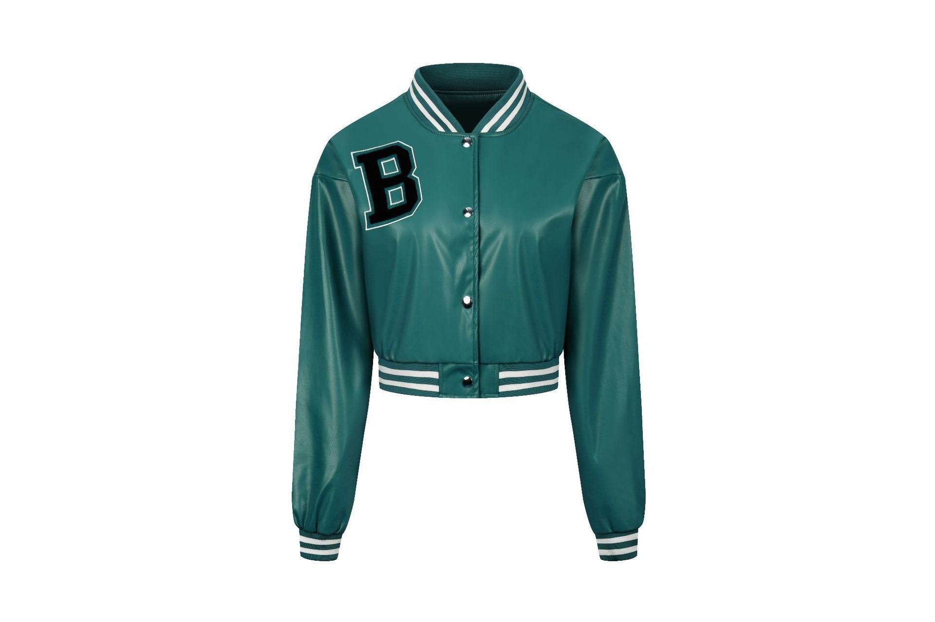 Women's Color Matching Thread Leather Baseball Uniform Coat Top
