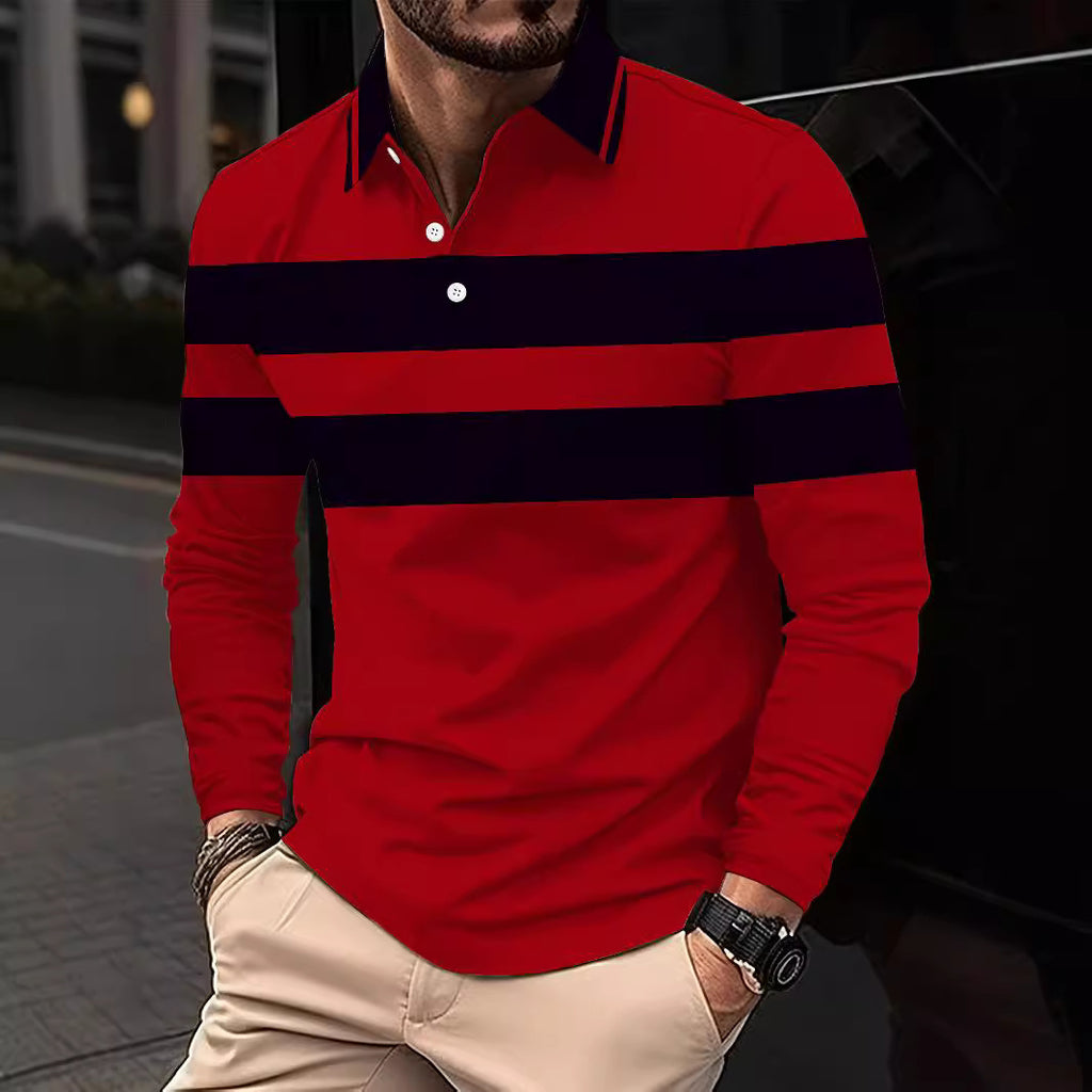 European And American 3D Digital Printing Lapel Short Sleeve Pullover Leisure Men's T-shirt Buckle