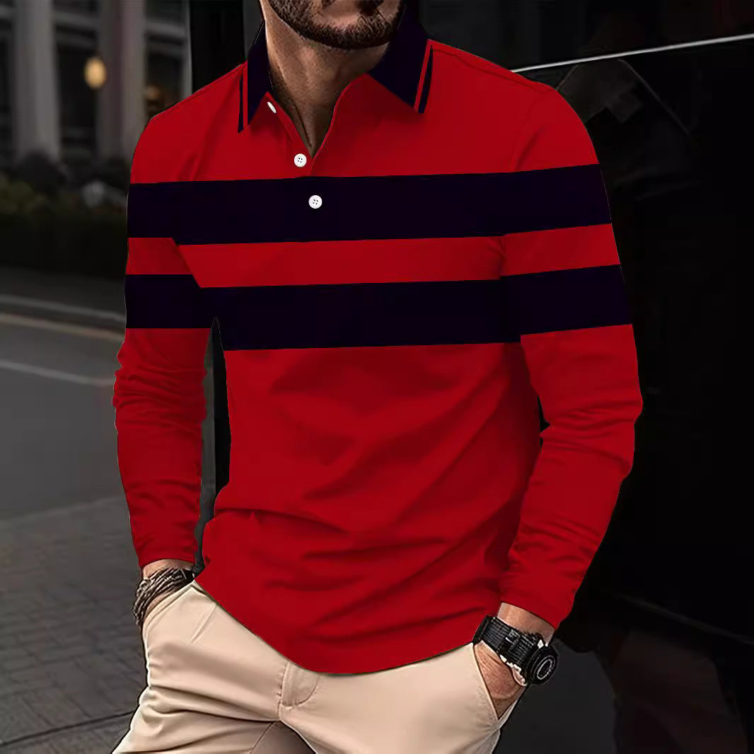 European And American 3D Digital Printing Lapel Short Sleeve Pullover Leisure Men's T-shirt Buckle