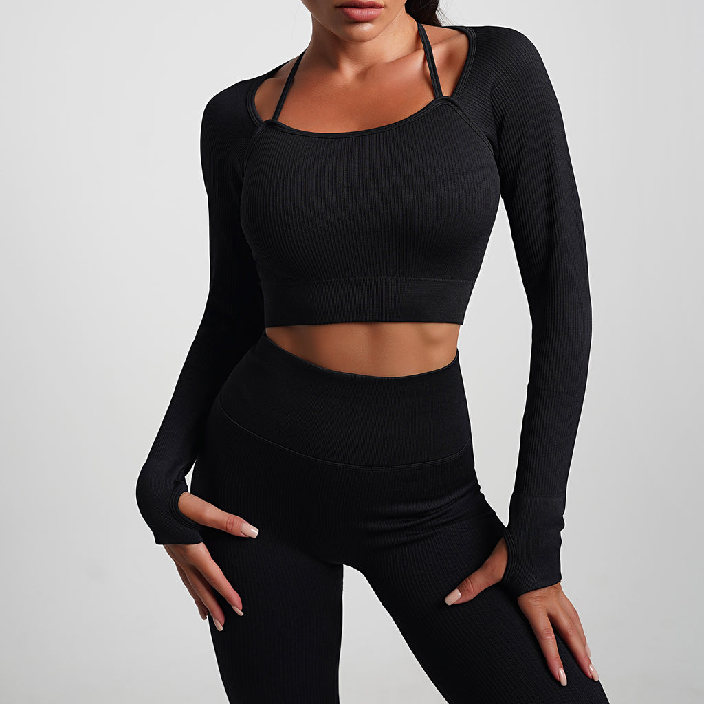 Women's Fashion Temperament Detachable Long Sleeve Rib Running Suit