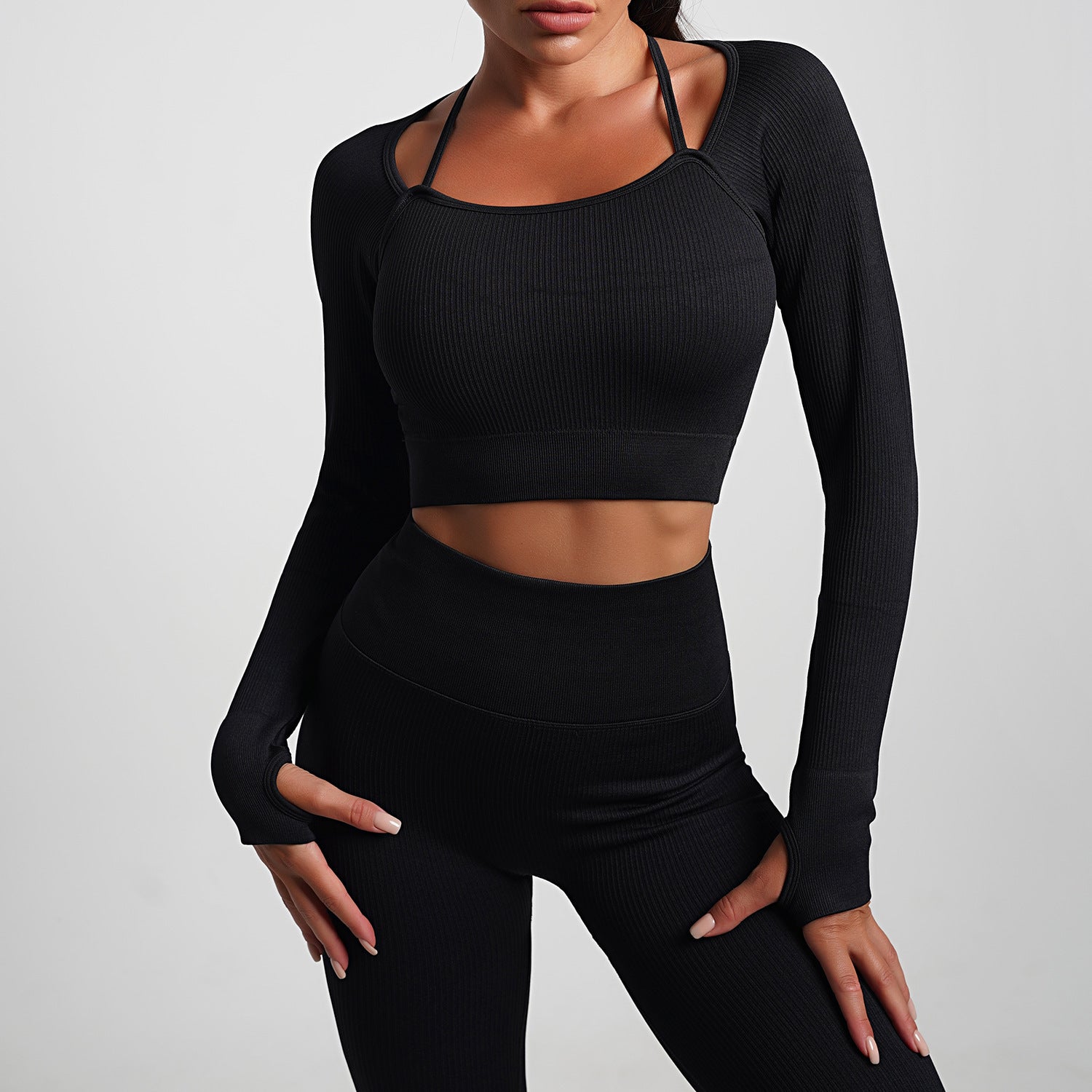 Women's Fashion Temperament Detachable Long Sleeve Rib Running Suit