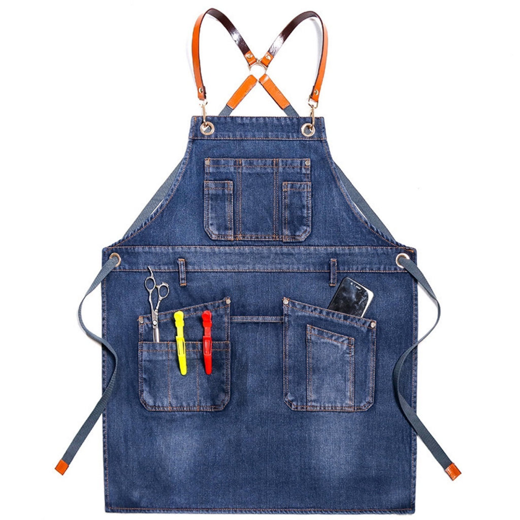 Kitchen Floral Art Men's And Women's Work Clothes Overclothes Cotton Jean Apron