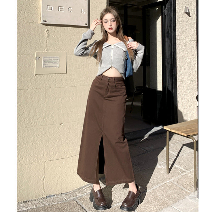 High Waisted Loose A-line Mid Length Wrap Hip Skirt