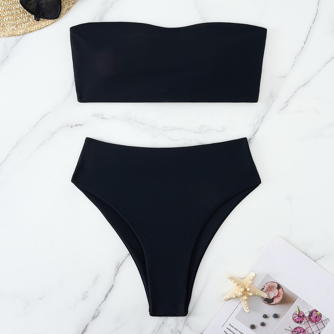 Sexy Solid Color Back Lace-up High Elastic Skin-friendly Bikini Split Swimsuit