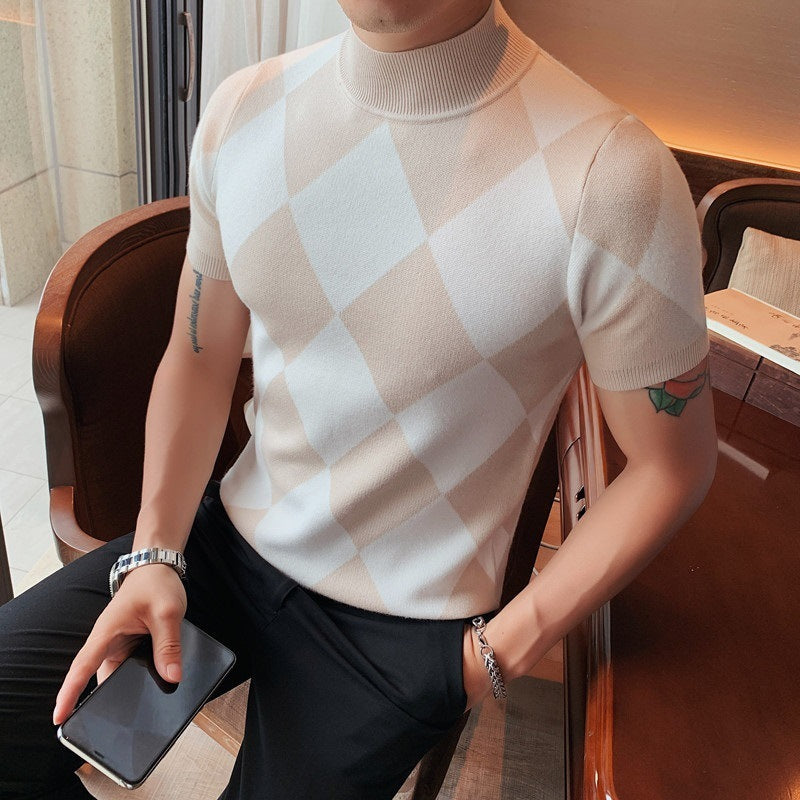 Half Turtleneck Short Sleeve High Density Sweater Men's Pullover Bottoming Shirt
