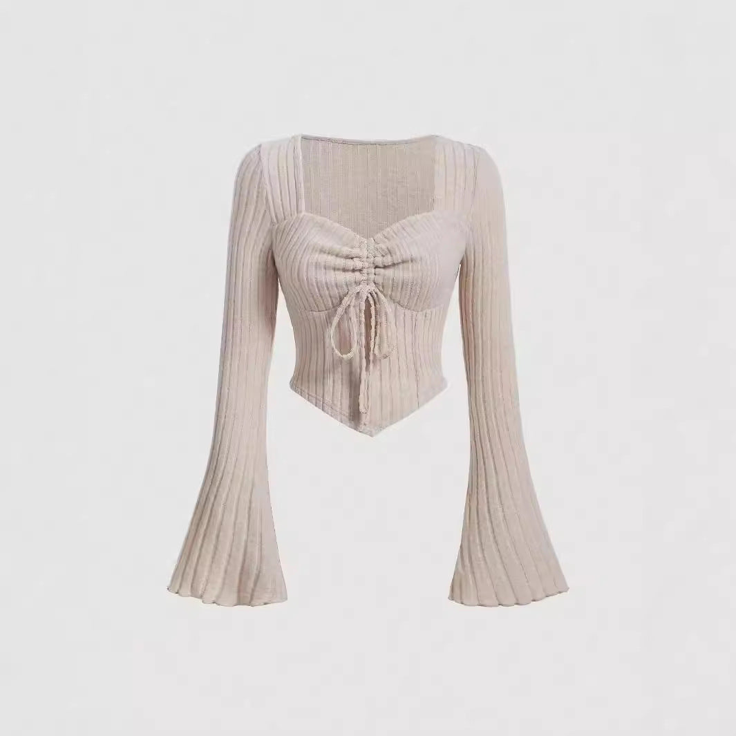 Printed Sexy Lace Thick Long Sleeved T-shirt Knitted Sweater