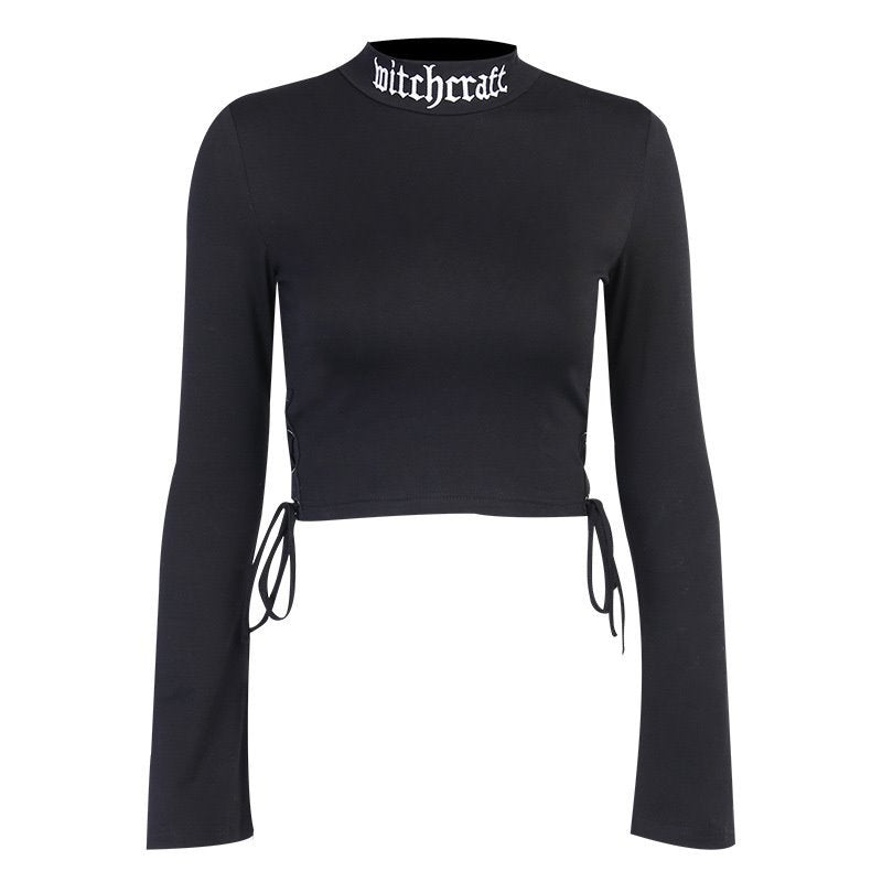 Street Hot Embroidered Tie Blouse Slim Long-sleeved Shirt