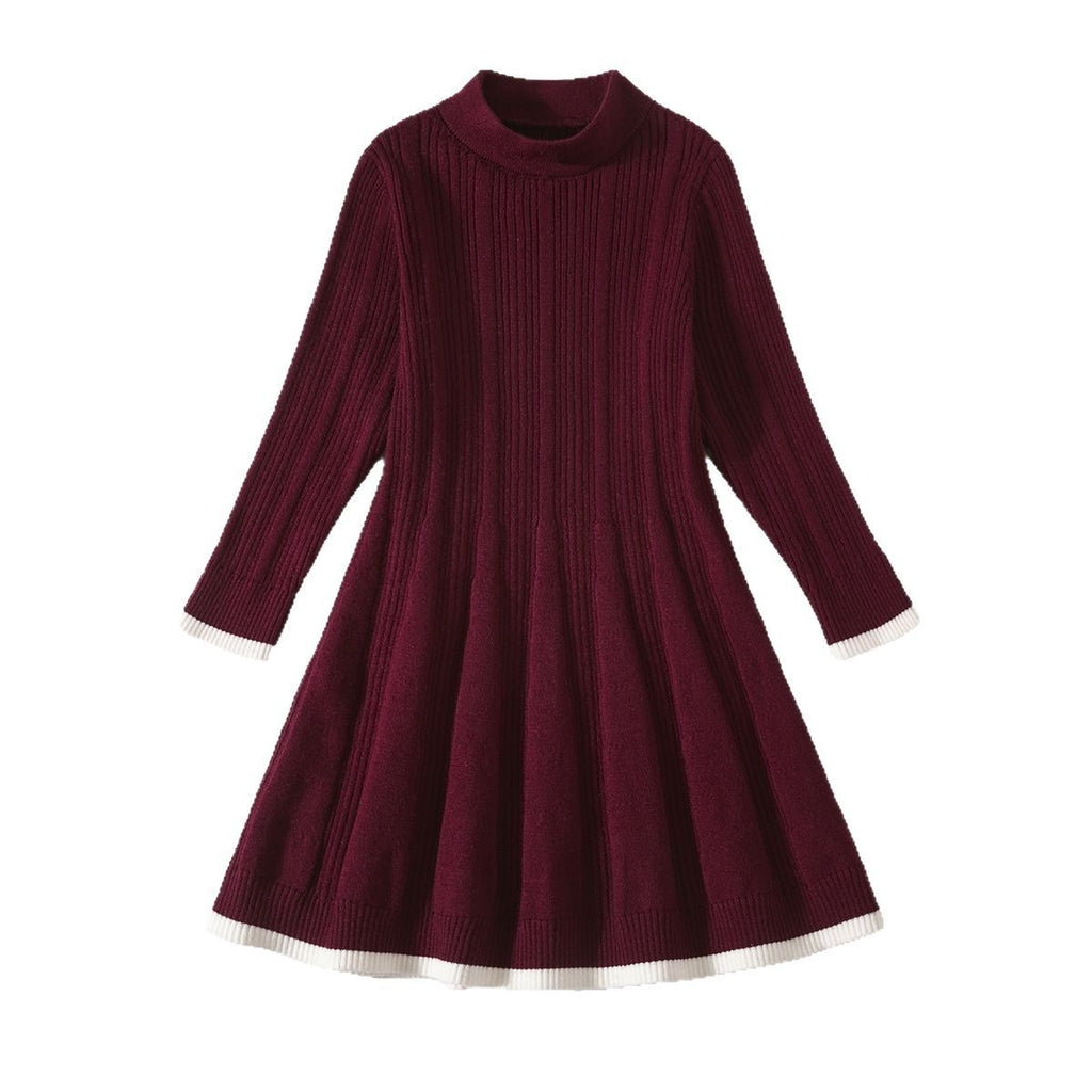 Girls' Knitted Dress, Winter Warm Woolen Skirt, Children's Casual Princess Base Skirt