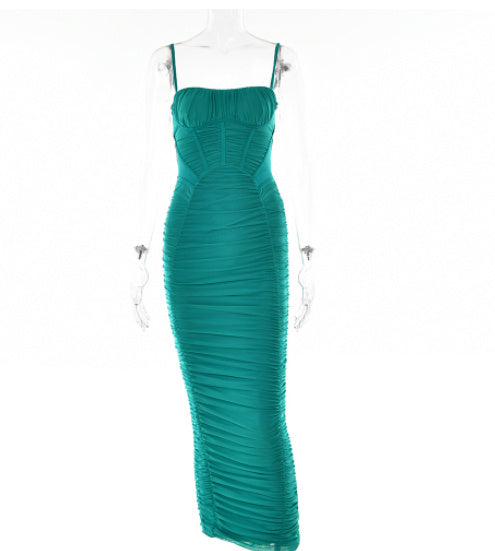 Women's Backless Tight-fitting Waist Pleated Suspender Dress