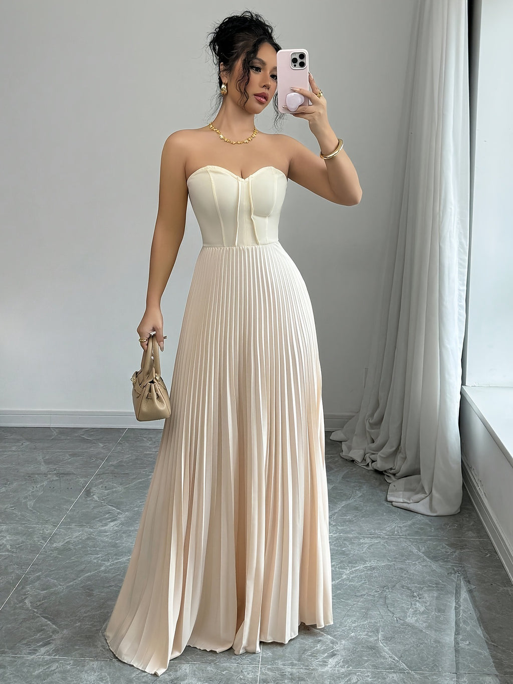 Women's French Tube Top Solid Color Waist Tight Elegant Dress