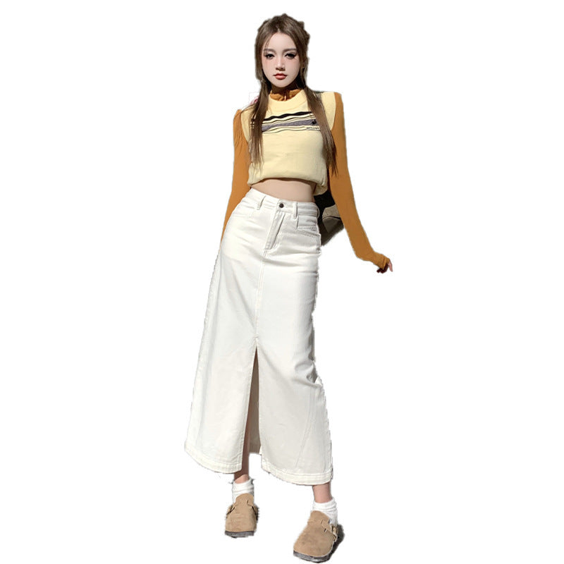 High Waisted Loose A-line Mid Length Wrap Hip Skirt