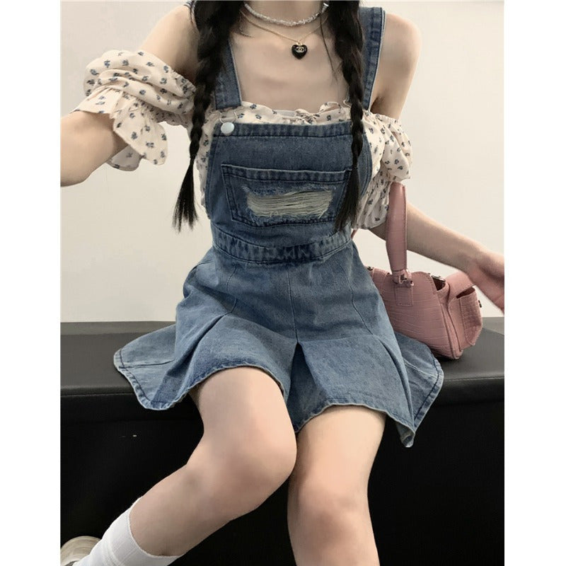 Women's Fashion Casual Denim Brace Dress