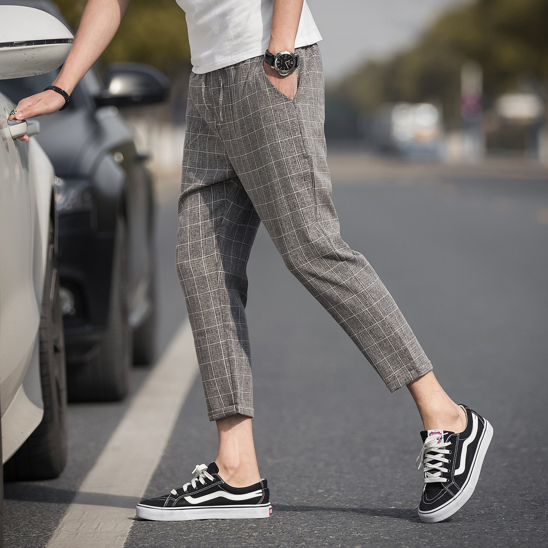 Men's checked casual pants