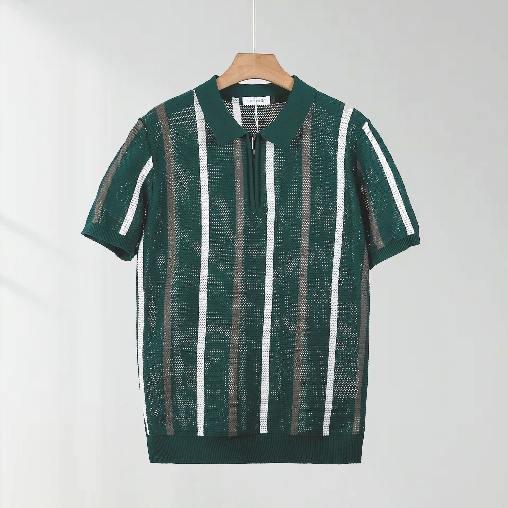 Hollow Mesh Short-sleeved Knitting Polo Shirt