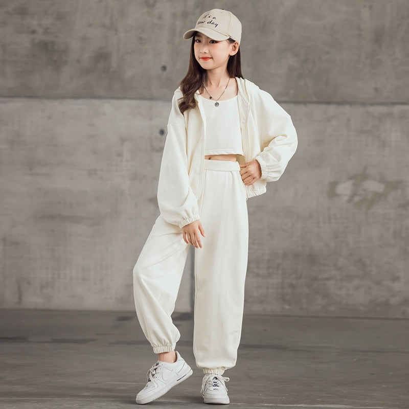Korean Style Zip-up Shirt Casual Pants Three-piece Children's Sportswear