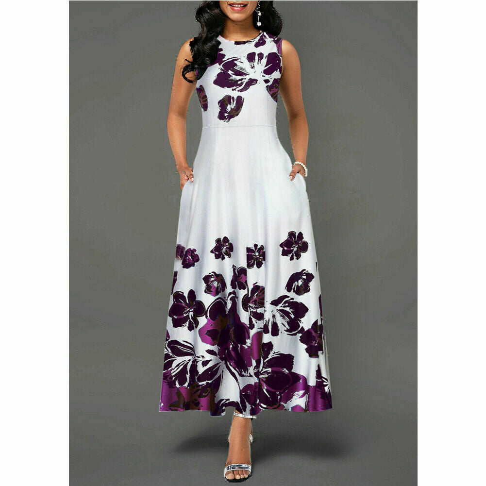 Fashionable simple printed pocket big swing skirt