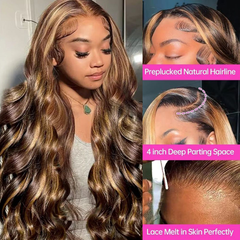 Women's All-match Piano Color Highlight Big Wave Lace Wig